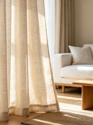 Cream-colored minimalist linen curtains for bedrooms (soft-light blackout fabric)