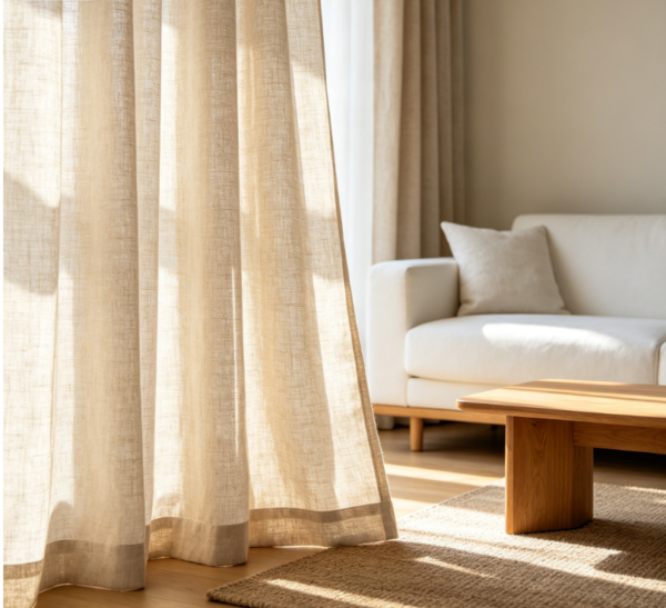 Cream-colored minimalist linen curtains for bedrooms (soft-light blackout fabric)