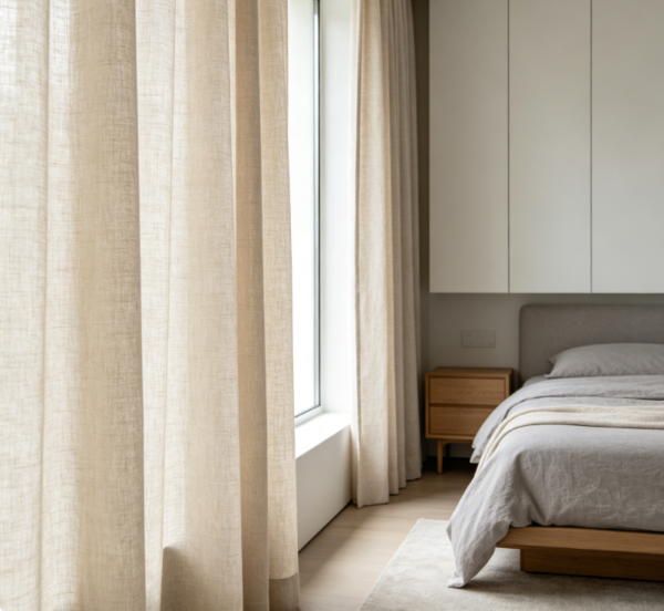 Modern light coffee linen curtains for minimalist living rooms (light-filtering fabric)