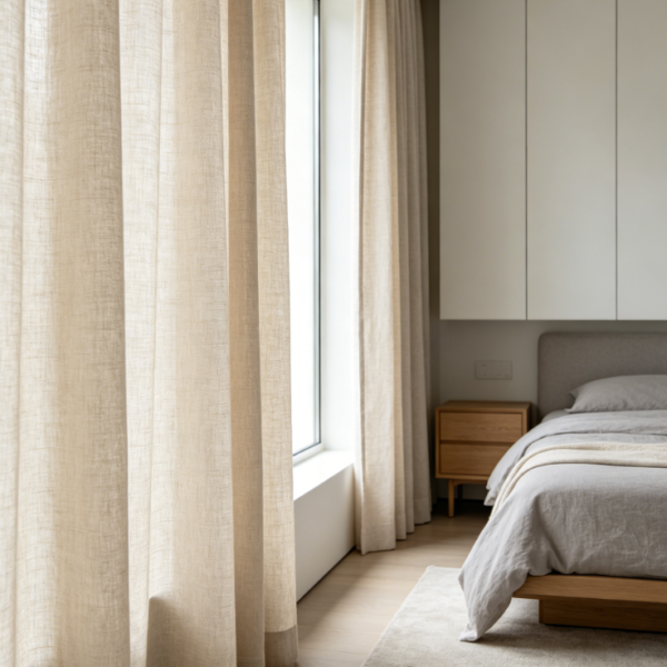 Modern light coffee linen curtains for minimalist living rooms (light-filtering fabric)