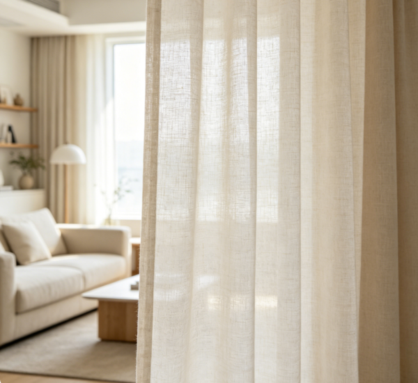 Soft milky-white linen curtains for bedrooms (soft-light fabric)