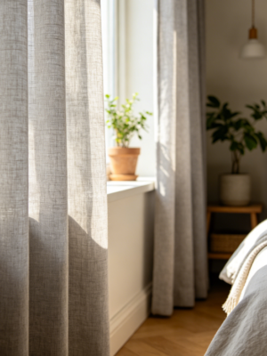 Low-saturation gray linen curtains for minimalist living rooms (blackout fabric)