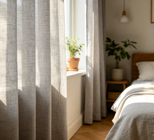 Low-saturation gray linen curtains for minimalist living rooms (blackout fabric)