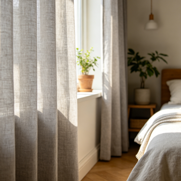 Low-saturation gray linen curtains for minimalist living rooms (blackout fabric)