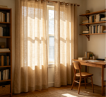 Natural light apricot linen curtains for minimalist tea rooms (breathable fabric)