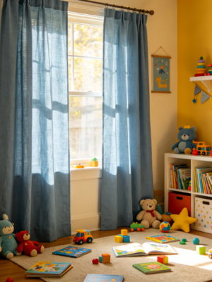 Korean-style solid linen curtains for bay windows (minimalist blackout fabric)