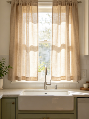 Vintage light khaki linen curtains for bedrooms (sound-insulating fabric)