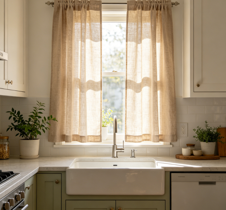 Vintage light khaki linen curtains for bedrooms (sound-insulating fabric)