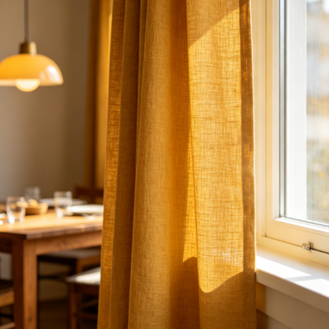 Fresh light green linen curtains for minimalist balconies (soft-light fabric)