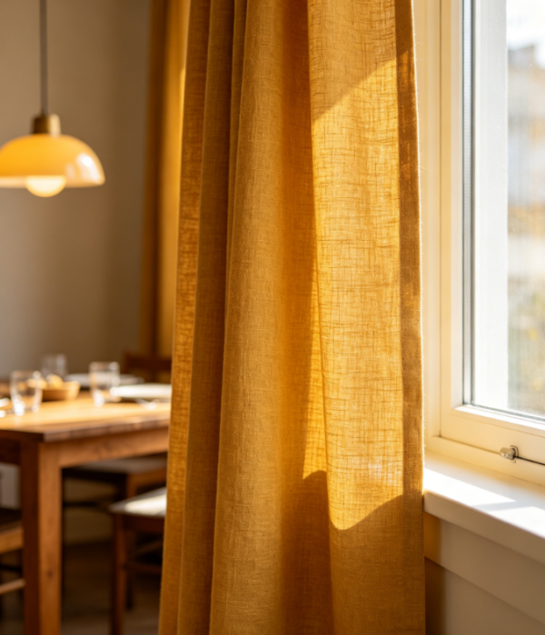 Fresh light green linen curtains for minimalist balconies (soft-light fabric)
