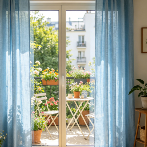 Zen-style plain linen curtains for minimalist studies (soft blackout fabric)