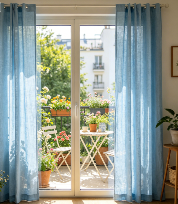 Zen-style plain linen curtains for minimalist studies (soft blackout fabric)