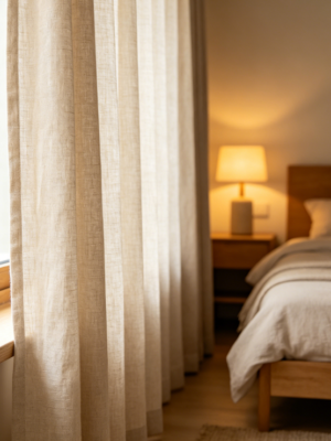 Japanese-style solid linen curtains for living rooms (versatile light-filtering sheer fabric)