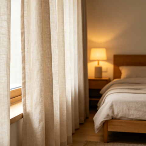 Japanese-style solid linen curtains for living rooms (versatile light-filtering sheer fabric)