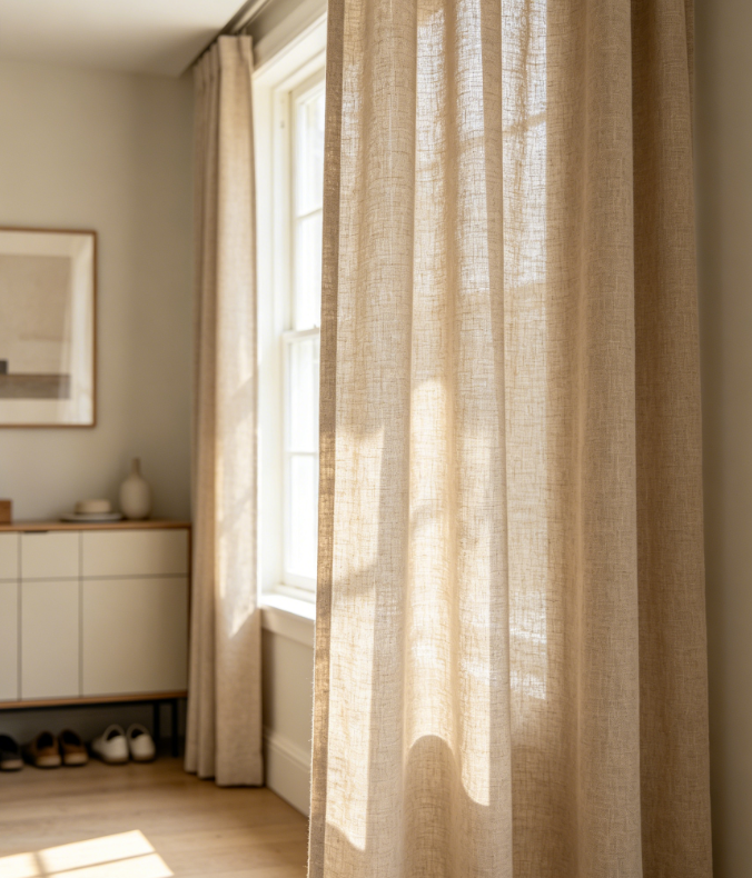 Affordable luxury light gray linen curtains for bedrooms (noise-reducing fabric)