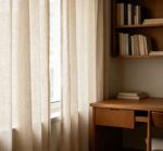 Natural wood-style linen curtains for minimalist studies (noise-reducing fabric)