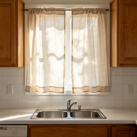 Vintage milk-tea colored linen curtains for minimalist living rooms (blackout fabric)