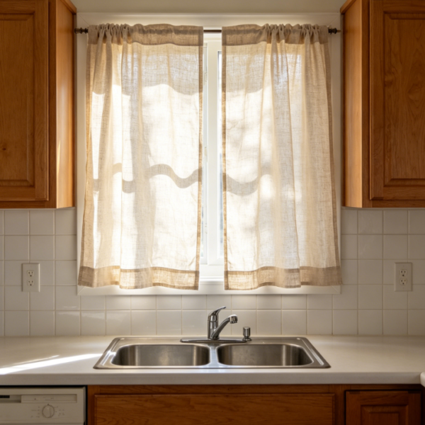 Vintage milk-tea colored linen curtains for minimalist living rooms (blackout fabric)