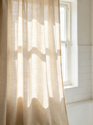 Minimalist off-white linen curtains for compact homes (soft blackout fabric)