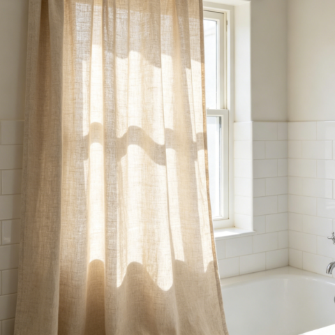 Minimalist off-white linen curtains for compact homes (soft blackout fabric)