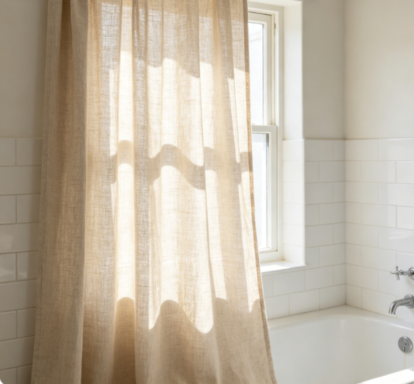 Minimalist off-white linen curtains for compact homes (soft blackout fabric)