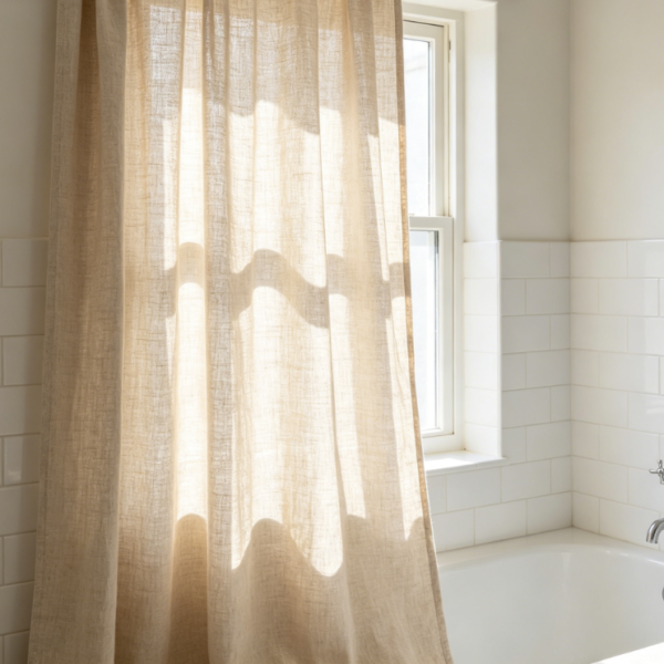 Minimalist off-white linen curtains for compact homes (soft blackout fabric)